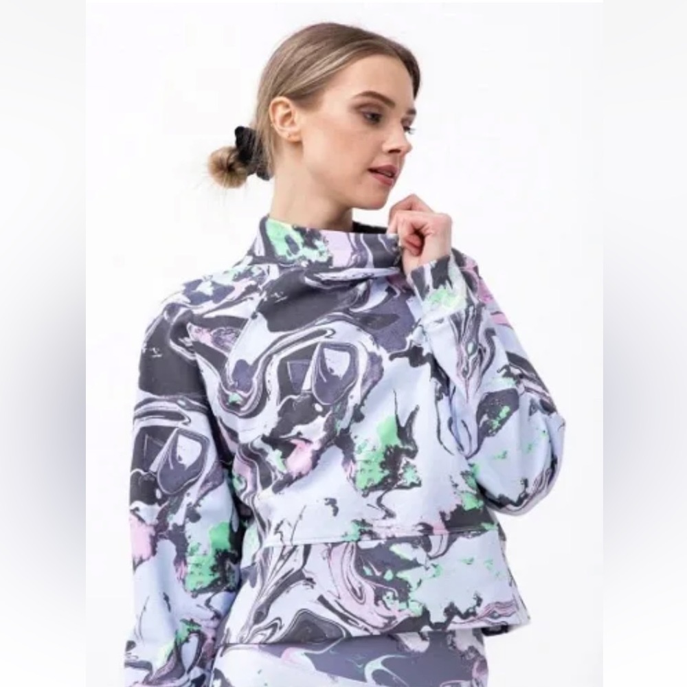 DKNY Sport Womens Cotton Marble-Print Cropped Top Blue Size L